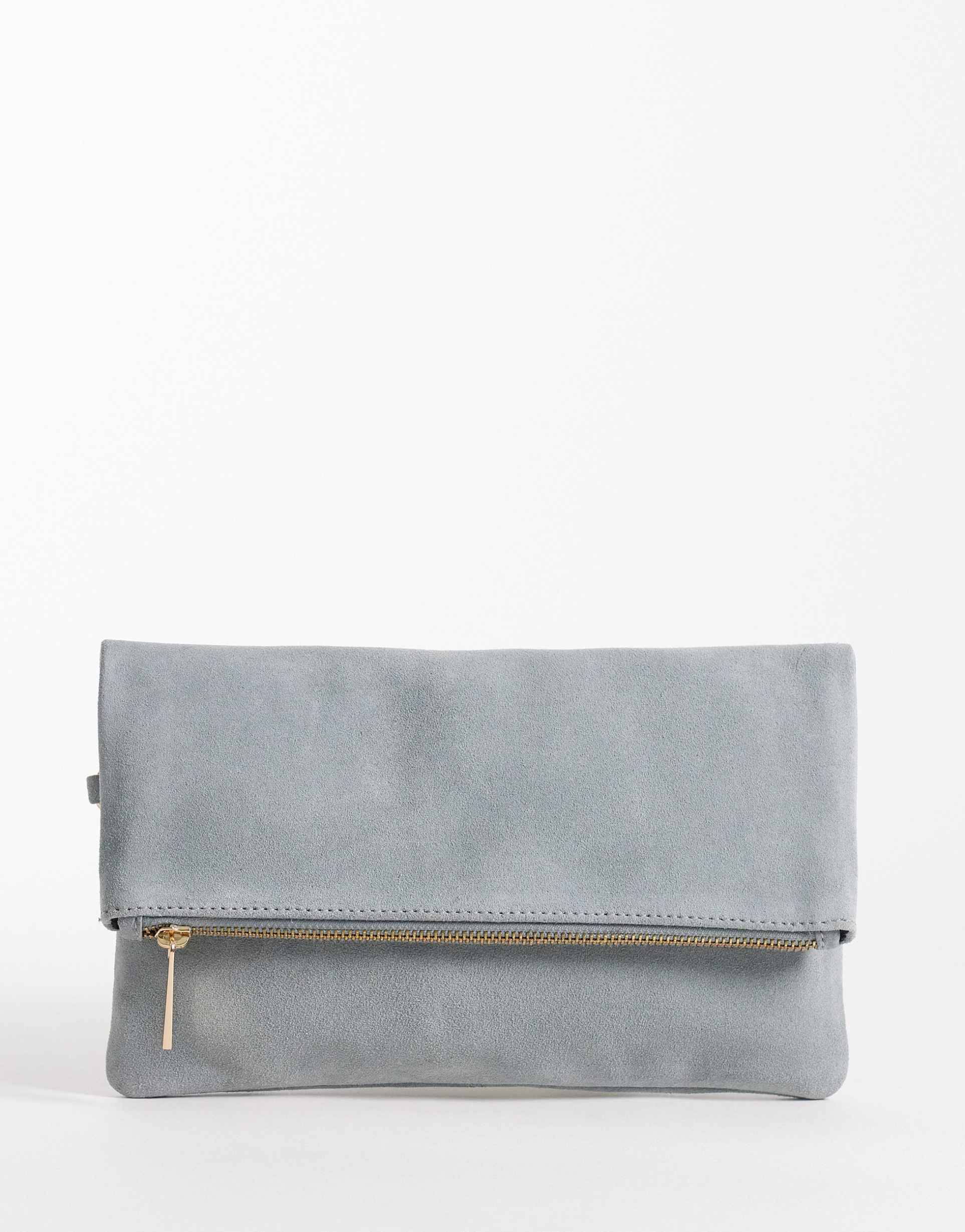 accessorize foldover suede clutch purse in blue