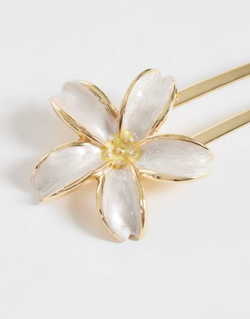 Accessorize - Franse haarspeld met geëmailleerde bloem in wit, 2 van 3