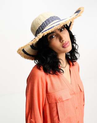 Freya striped fedora hat in beige and navy-Multi