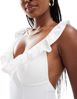 Accessorize Frilly V Front Swimsuit In White