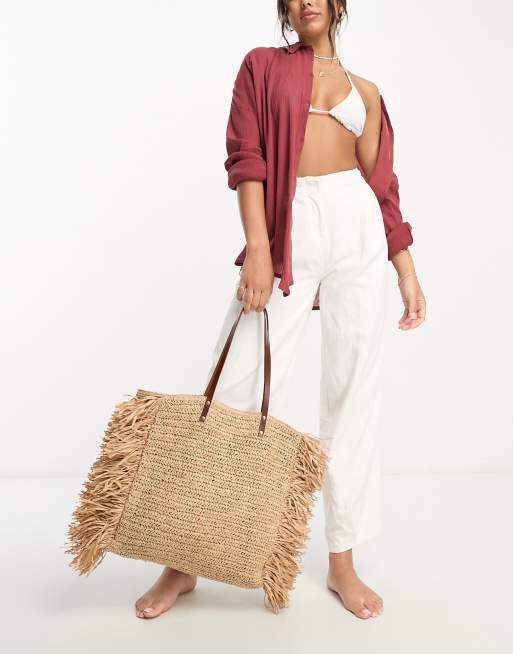 Straw tote deals beach bag