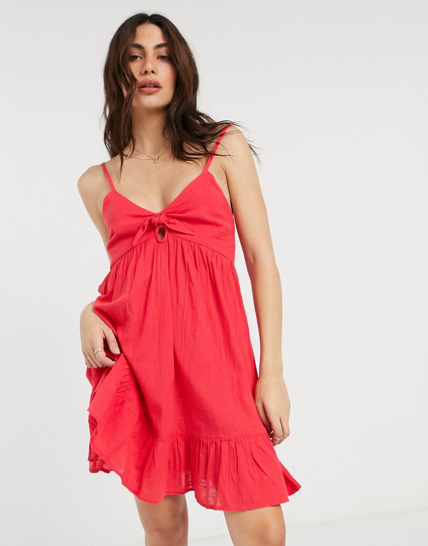 Accessorize Front Tie Summer Dress In Red