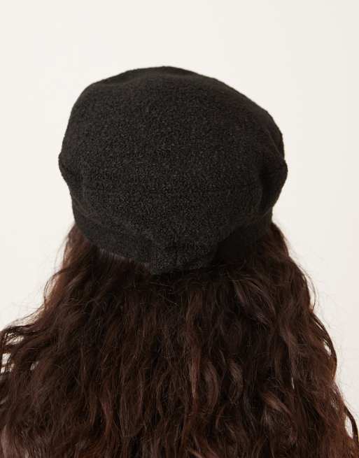 Accessorize - Gavroche unie en tissu bouclé - Noir, 3 de 3