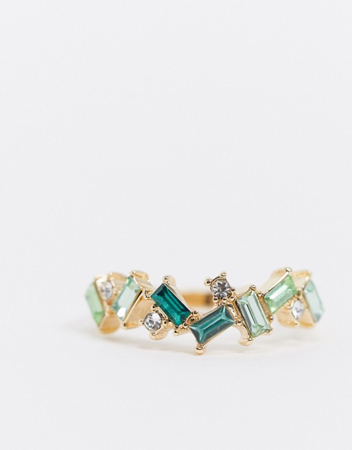 Accessorize gem ring in emerald and gold