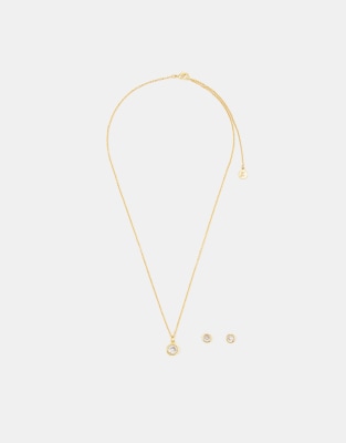 Accessorize Accessorize gem set stud and pendant necklace gift set in 14k gold plated
