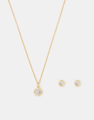 Accessorize Gem Set Stud And Pendant Necklace Gift Set In Gold