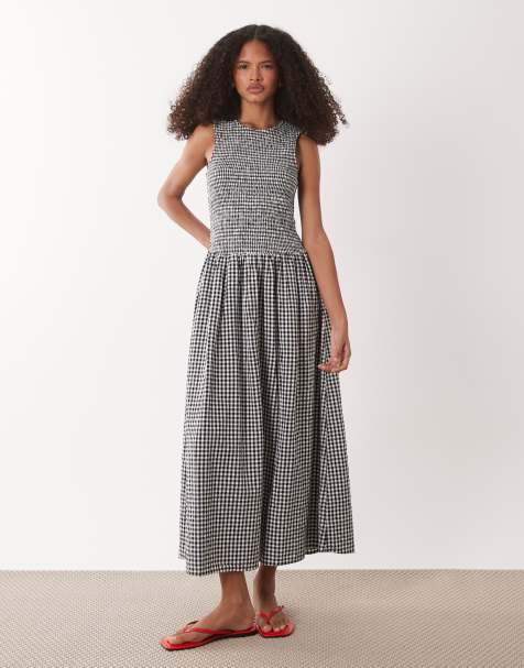 Accessorize - Gesmokte gestreepte jurk met verlaagde taille in zwart - view 1