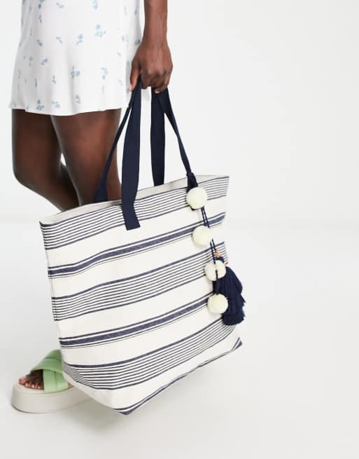 Accessorize - Gestreepte strandtas in marineblauw