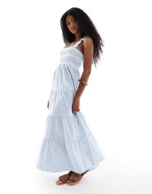 Accessorize - Gestreiftes, gestuftes Maxi-Strandkleid in Marineblau und Weiß