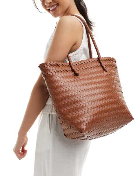 Accessorize – Gewebte Schultertasche in Hellbraun mit Tragegriff - view 1
