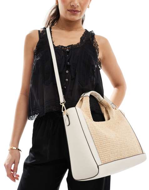 Accessorize - Geweven handtas met handvat bovenaan in ivoorwit - view 1