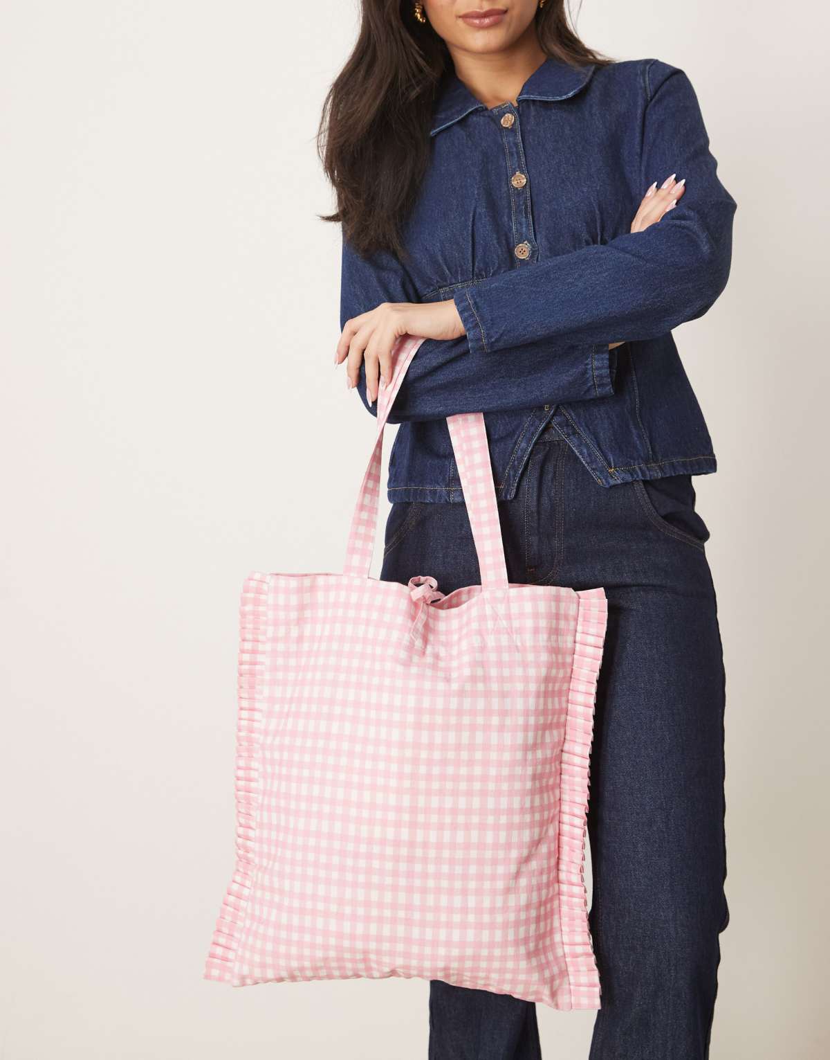 Accessorize gingham shopper tote in pink