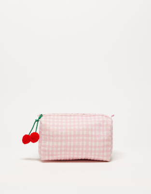 Accessorize Accessorize gingham soft wash bag in pink