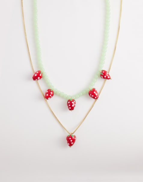 Accessorize glass beaded strawberry fruit necklace in multi - view 1