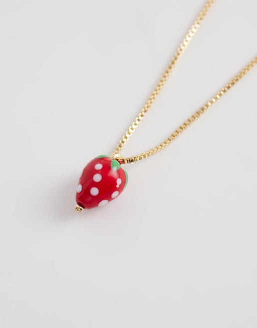 Accessorize glass beaded strawberry fruit necklace in multi, 4 of 4