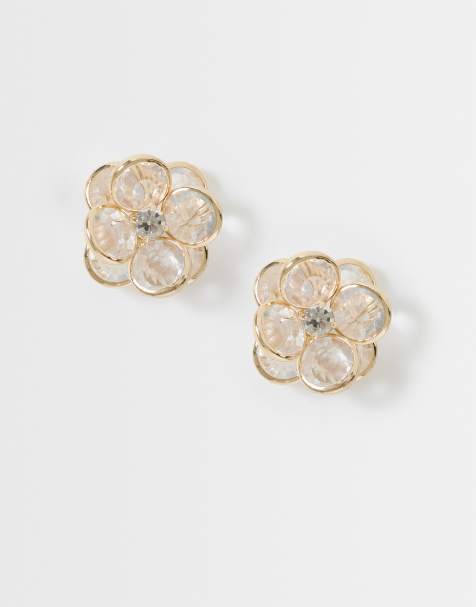 Accessorize gold gem flower stud earrings in gold - view 1
