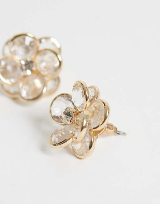 Accessorize gold gem flower stud earrings in gold, 4 of 6