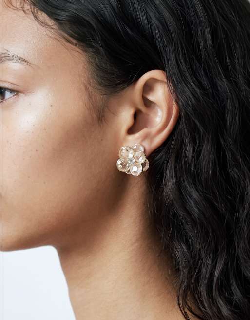 Accessorize gold gem flower stud earrings in gold, 5 of 6