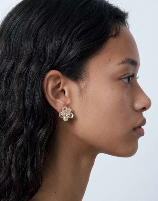 Accessorize gold gem flower stud earrings in gold, 6 of 6