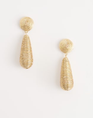 Accessorize Accessorize gold thread wrap drop earrings in gold