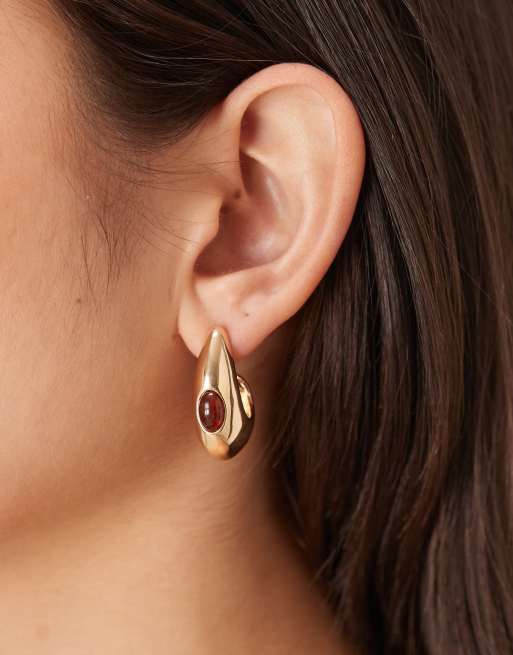 Accessorize – Goldfarbene Ohrringe mit Tropfendesign und Schmucksteinverzierung, 3 von 3