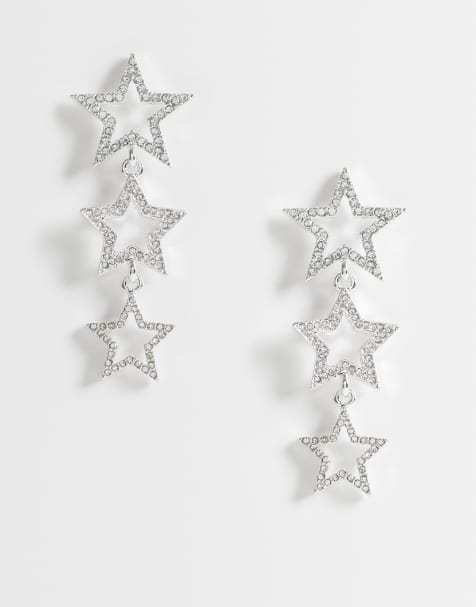 Accessorize gradual metal star drop earrings in silver - view 1