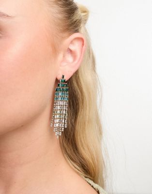 Accessorize graduated waterfall earrings in teal - ASOS Price Checker