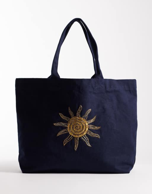 Accessorize – Granatowa torba typu shopper ze zdobionym słońcem