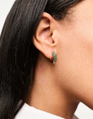 Accessorize green mini gem hoop earrings in gold - ASOS Price Checker