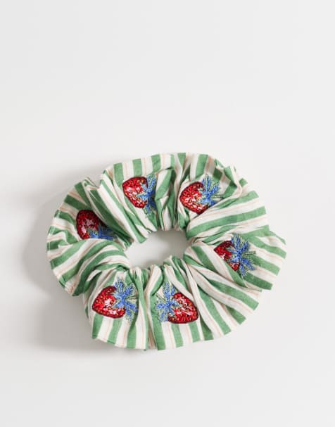 Accessorize – Grön hårsnodd med jordgubbsbroderi - view 1