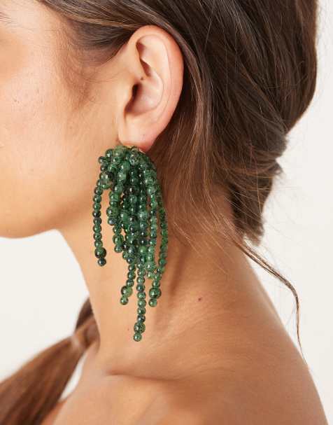 Accessorize – Gröna statement-örhängen med en kaskad av pärlor - view 1