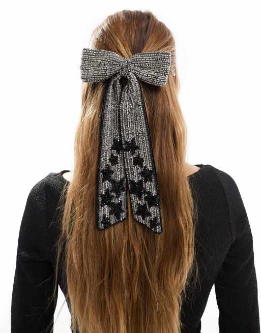 Accessorize - Grote haarstrik met ster en versiering in zwart en zilver