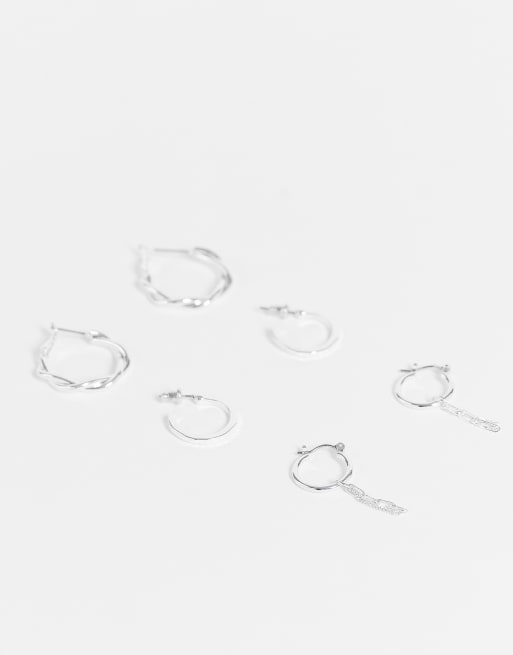 Accessorize – Grova silverfärgade creoler, 3-pack
