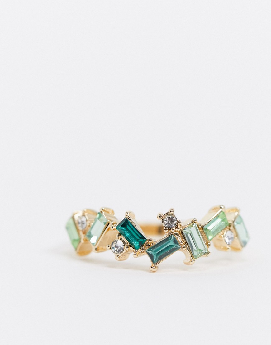 Accessorize – Guldfärgad ring med grön sten