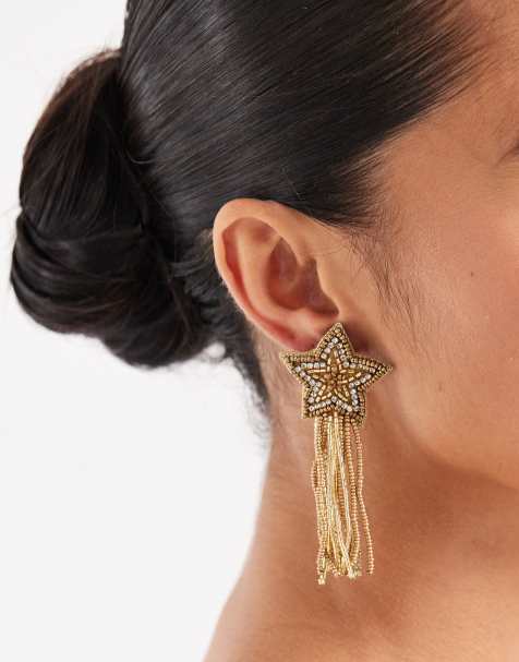 Accessorize – Guldfärgade, hängande örhängen med stjärndesign och pärlor - view 1