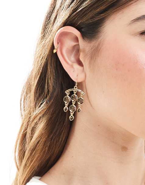 Accessorize – Guldfärgade hängande örhängen med strukturerade hängen - view 1
