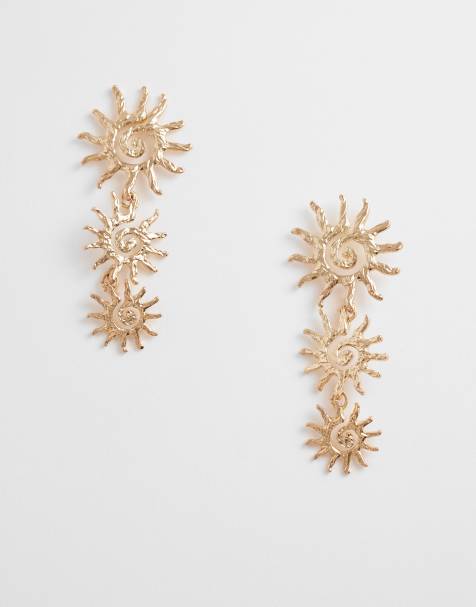 Accessorize – Guldfärgade, hängande örhängen med tre månstenar - view 1