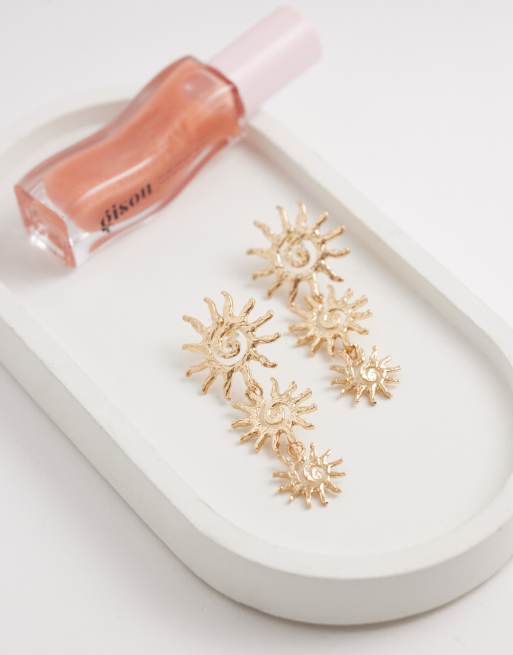 Accessorize – Guldfärgade, hängande örhängen med tre månstenar, 2 av 4