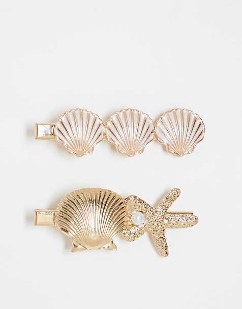 Accessorize – Guldfärgade hårklämmor med snäckor, 2-pack - view 1