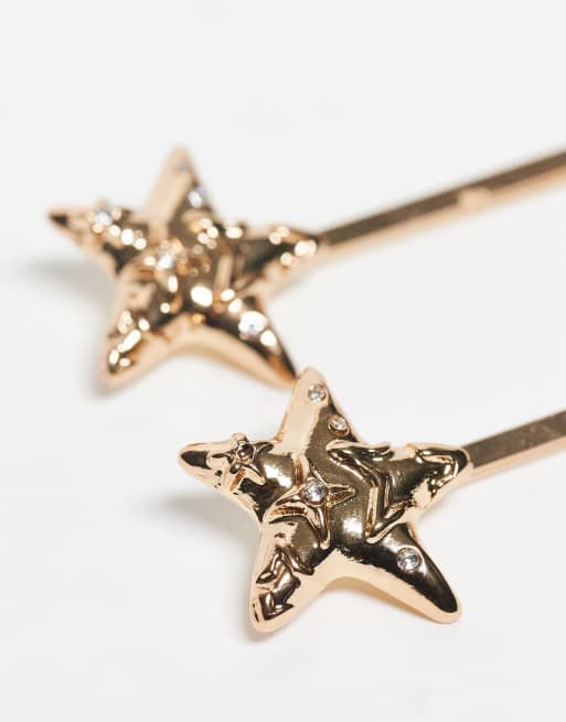 Accessorize – Guldfärgade hårnålar med stjärnor i metall, 2-pack, 2 av 3