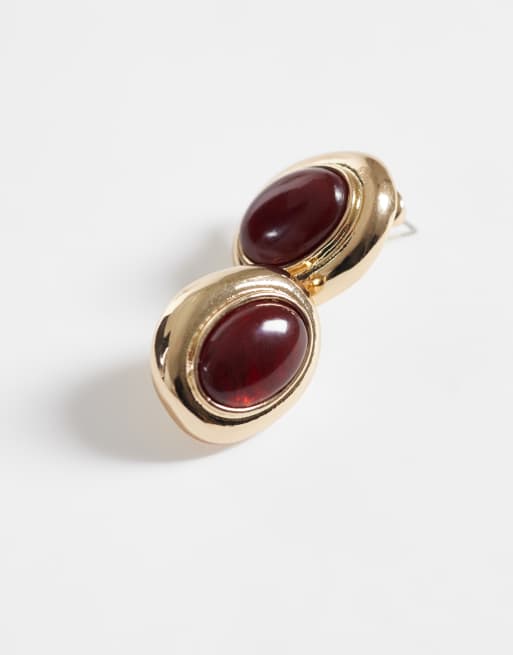 Accessorize – Guldfärgade örhängen i vintagestil med brun sten, 4 av 4