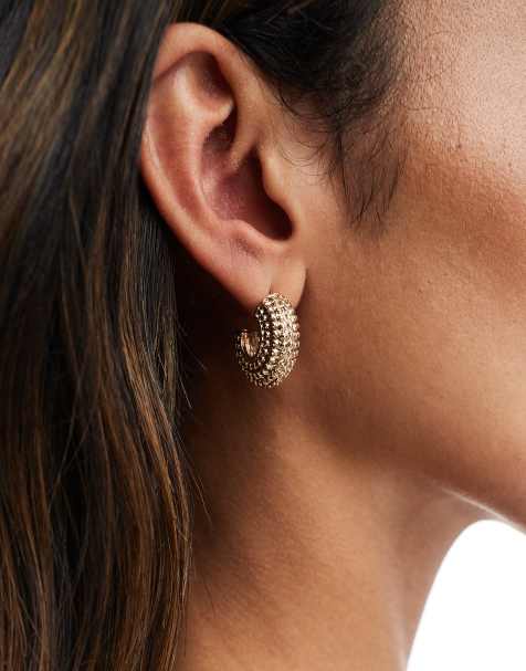 Accessorize – Guldfärgade, strukturerade creoler med liten, rundad design - view 1