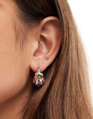 Accessorize - Guldfarvede, multifarvede og buttede hoop-øreringe