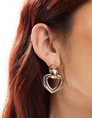 Accessorize - Guldfarvede øreringe med hjerteform i dørhammer-stil