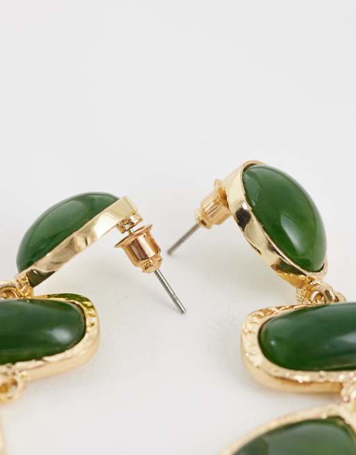 Accessorize - Guldfarvede statement-hængeøreringe med tre grønne sten, 3 af 4