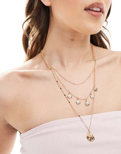 Accessorize - Guldfarvet halskæde med flere kæder og skivevedhæng - view 1