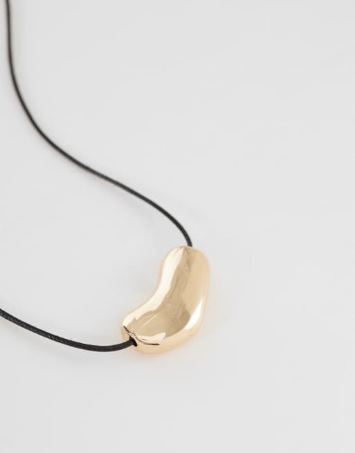 Accessorize - Guldfarvet halskæde med kornet snor med vedhæng, 4 af 4