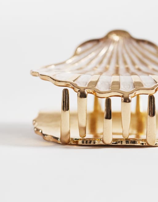 Accessorize - Guldfarvet hårklemme i resin med muslingedesign, 3 af 3