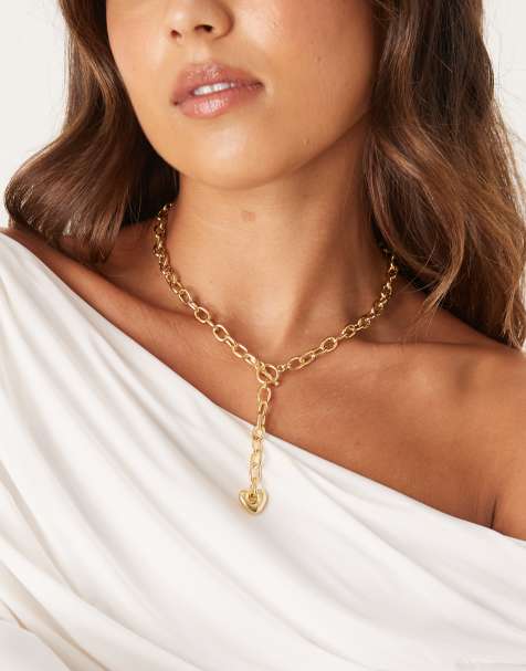 Accessorize – Guldpläterat halsband med T-stav och hjärta, 14K - view 1