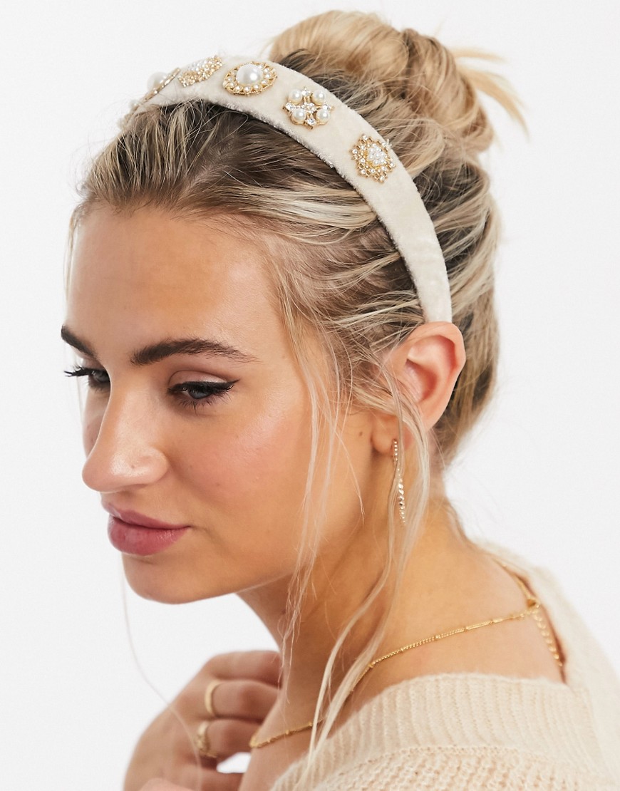 Accessorize - Haarband versierd met parels in crème